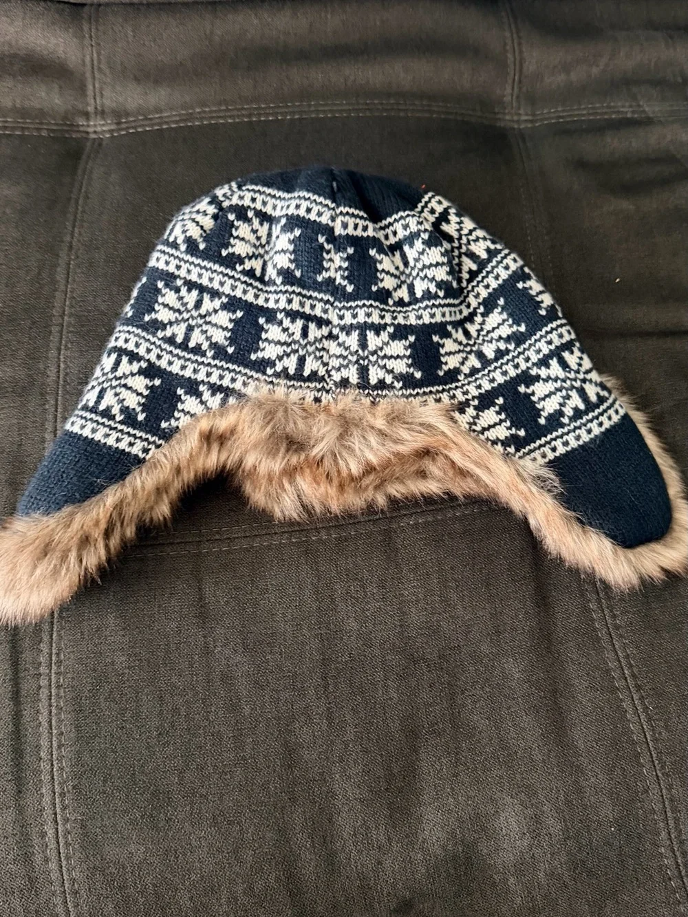 Kids Navy and White Nordic Faux-Fur Trapper Hat